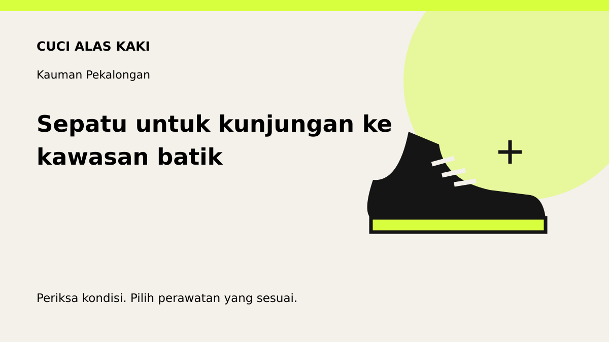 Ilustrasi perawatan sepatu: sepatu untuk kunjungan ke kawasan batik